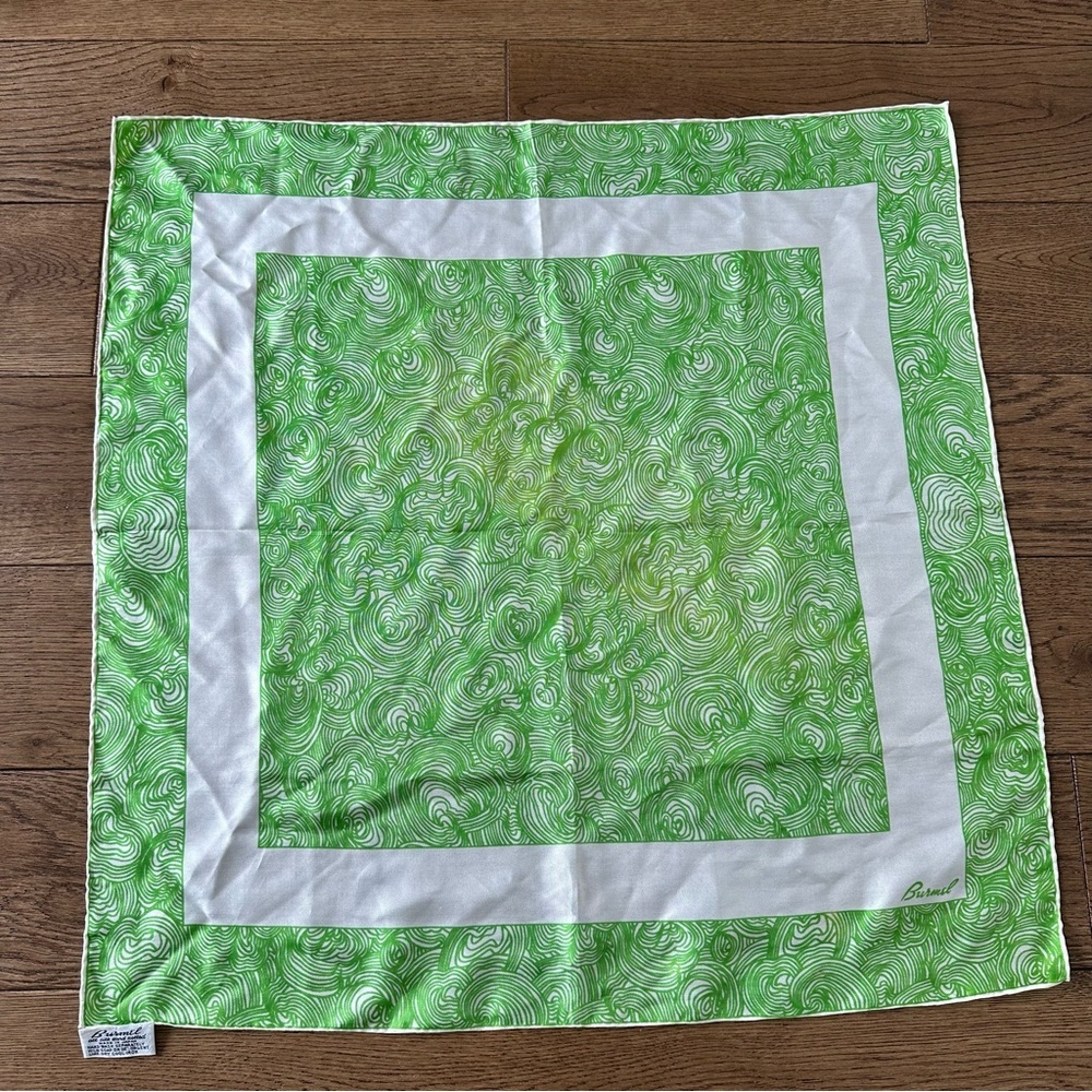 Vintage Burmel All Silk Hand Rolled Scarf Made In Japan Bright Like Green